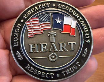 HEART Challenge Coin, TDCJ, Honor, Empathy, Accountability, Respect, Trust