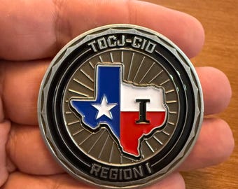 Region I Challenge Coin with all 18 units listed, TDCJ - Texas Department of Criminal Justice