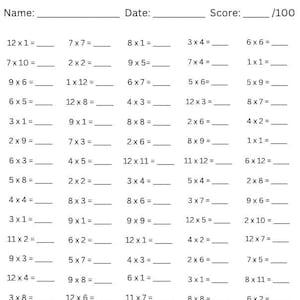 May include: A printable worksheet with multiplication problems for children. The worksheet has 4 columns of 12 multiplication problems each. The problems are arranged in rows of 3. The worksheet is black and white.