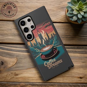 Etui na telefon Vintage Coffee Lover - do Galaxy S25-S20 (Plus-Ultra), Pixel 9-4 (Pro-XL) - New York Café Art - Dreamy Urban Skyline Aesthetic