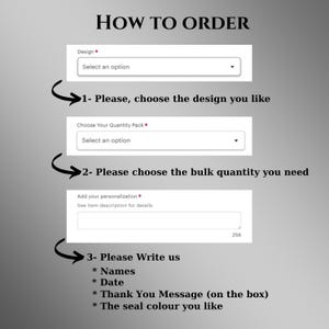 May include: How to order a custom design. Choose a design, quantity, and personalize with names, date, a message, and seal color.