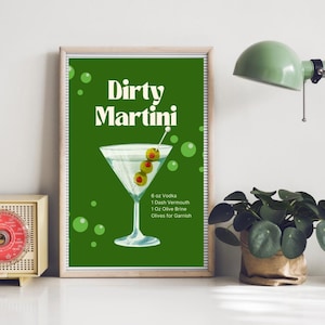 Dirty Martini Instant Download Bar Cart Sign |  Cocktail Poster | Martini Lover Gift | Martini Lover | Cocktail Poster | Dity Martini Lover