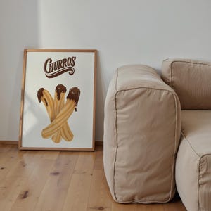Churros Dripping Chocolate Dessert Churritos Food Mediterranean Cuisine Wall Art Print Retro, Digital Download
