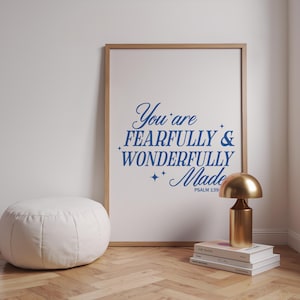 Vous êtes fait avec crainte et merveille Psaume 139 14 verset de la Bible Ecritures dieu bleu chrétien art mural imprimable décoration d&#39;intérieur téléchargement numérique