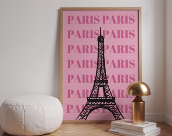 Paris France Eiffel Tower Pink City Cities Travel Wall Poster Printable, Wall Art, Home Decor, Digital Download