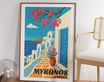 Mykonos Greece Paradise Island Colorful Summer Beach Trendy Travel Poster Travel Gift Wall Art Home Decor Digital Download