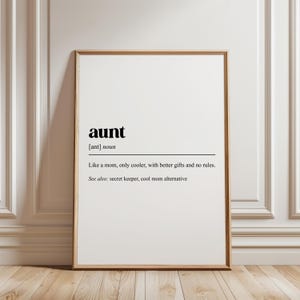 Aunt Definition Aunty Auntie Characteristics Attributes Funny Quote Wall Poster Printable, Digital Download, Present Gift