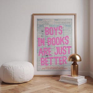 Retro Library Card Book Quote Boys In Books Are Just Better Funny Quote Aesthetic Wall Art Trendy Digital Download