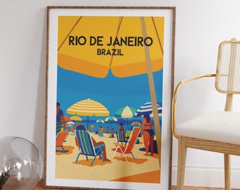 Rio De Janeiro Brazil Copacabana Colorful Summer Beach Trendy Travel Poster Travel Gift Wall Art Home Decor Digital Download