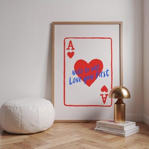 Nota per te stesso: ama te stesso prima di tutto, citazione trendy, carte disegnate a mano, asso di cuori, stampa artistica da parete, download digitale del cuore