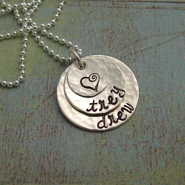 Sterling Silver Hand Stamped Personalized Three Disc Layered Necklace