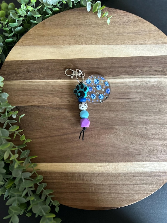 Teal Paw print Keychain with Add on