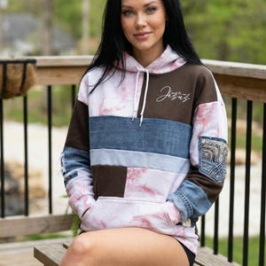 Upcycled Faith Hoodie with Denim Patchwork | Modest Christian Hoodie | Handmade One-of-a-Kind