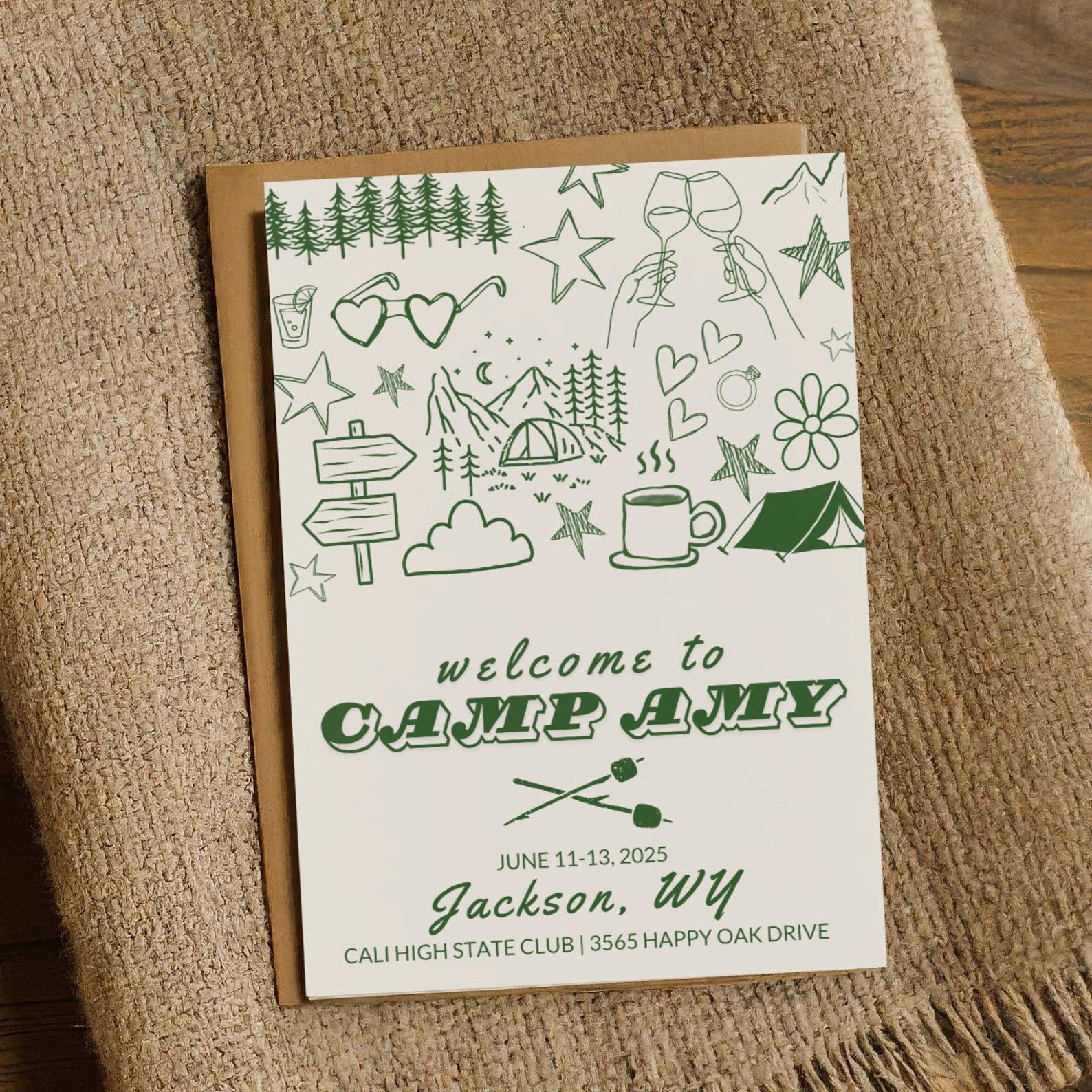 EDITABLE Camp Theme Bachelorette Invite Template, Nature Bachelorette