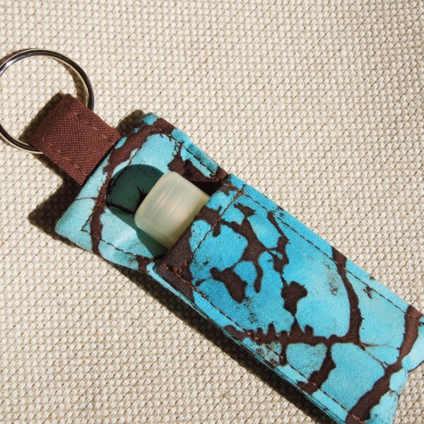 Keychain,Chapstick Holder, Lip Balm keychain,ChapStick holder Keychain, lipstick holder keychain,Lipbalm holder case cozy-Turquoise Brown