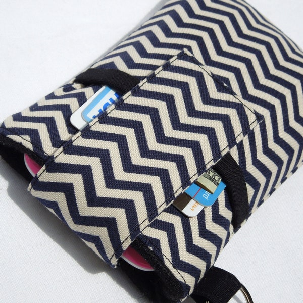 Fabric cellphone holder pouch any Samsung Galaxy s24,s23,s22 any iPhone 15,14,13 or any other smartphone type wallet case bag- black chevron