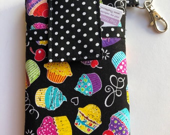 Any smart phone pouch case purse sleeve for any iPhone 15,14,13 Samsung Galaxy s24,s23,s22 ultra pro note phone holder bag-cupcakes on black