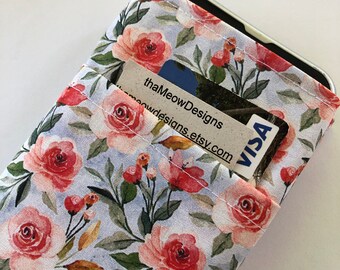 Any iphone/any Samsung Galaxy/HGT or any other cell phone device case wallet pouch,Cell phone cover sleeve pocket case pouch - Pink Roses