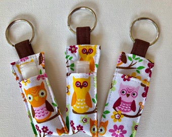 Chap Stick Holder, Lip Balm key chain, chapstick case, lip stick, Lipbalm Holder case cozy- owls