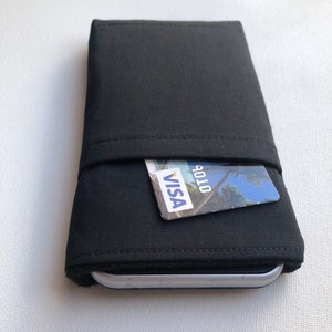 Handmade Black Cell Phone Sleeve Wallet: Universal Pocket Pouch