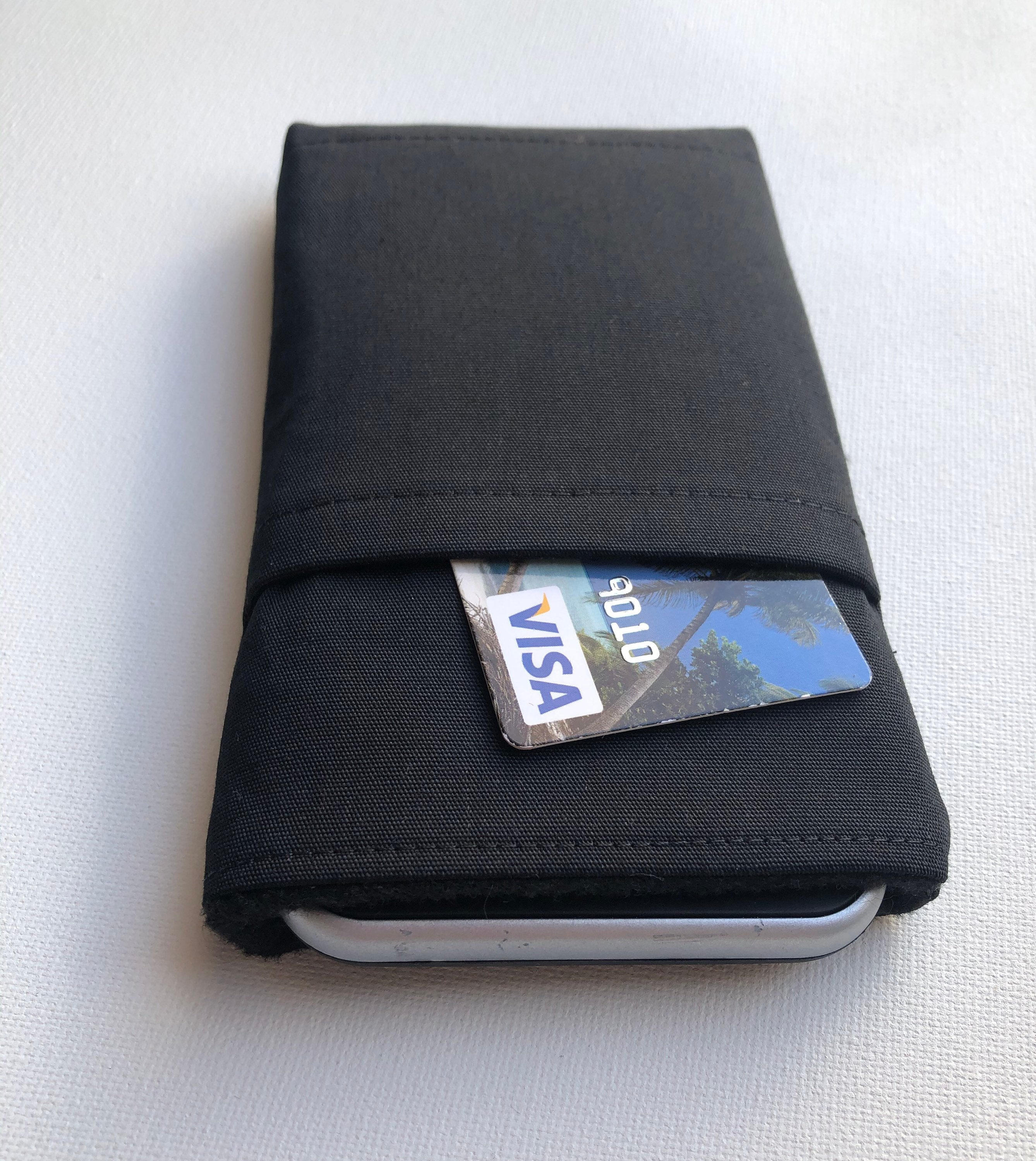 Handmade Black Cell Phone Sleeve Wallet: Universal Pocket Pouch