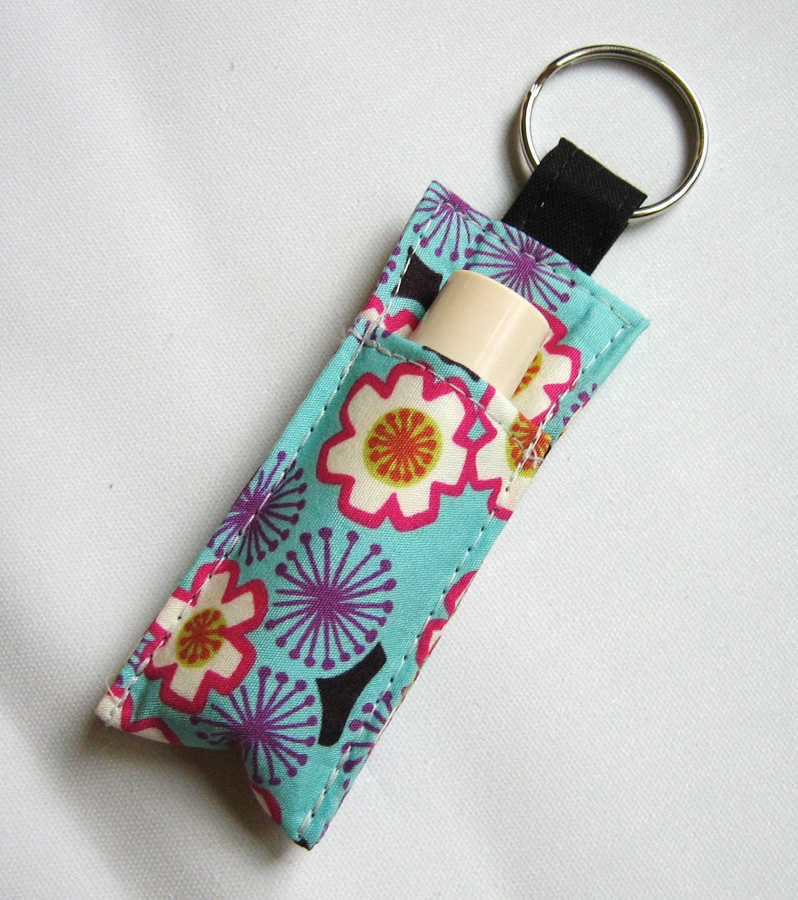 Lip Balm Key chain Chapstick Holder fabric chap stick cozy