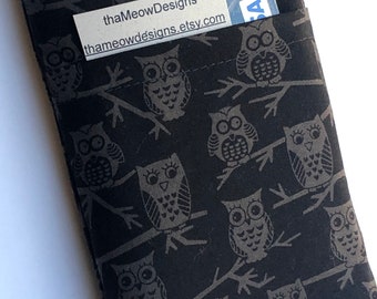 Any iphone/any Samsung Galaxy/Google Pixel or any other cell phone device case wallet case,Cell phone cover sleeve pocket bag -Gray Owls