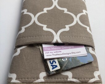 Handmade Cell Phone Sleeve: Tan Fabric Wallet Pouch with Pocket