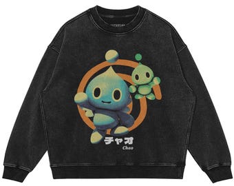 Sonic Adventure Sweatshirt: Chao Oversized Faded Drop Shoulder Crewneck Sweatshirt