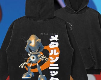 Metal Sonic Sega Dreamcast Oversized Washed Unisex Hoodie Snap Collar