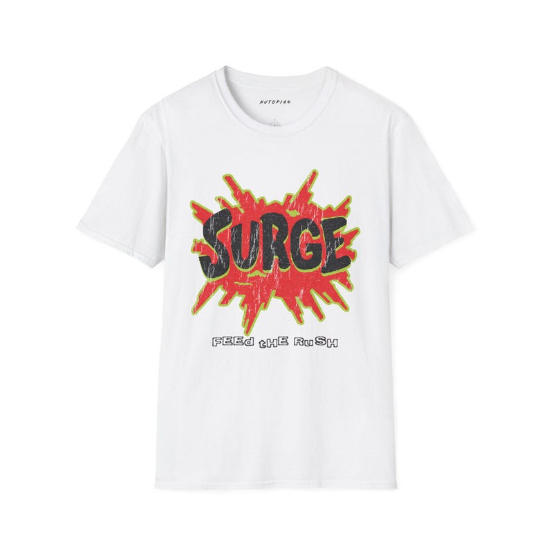 Surge Soda Graphic Tee: 90s Nostalgia Softstyle Shirt image 2