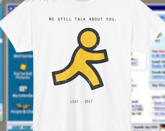 AIM Running Man Shirt | 90s Internet Nostalgia Tee | Millennial Retro Heavy Cotton T-Shirt