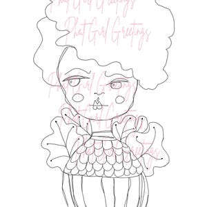 Acorn Girl Digital illustration, line art, stamp for cards, journaling.  Digital stamp, Digi Stamp, Cute Digital stamps