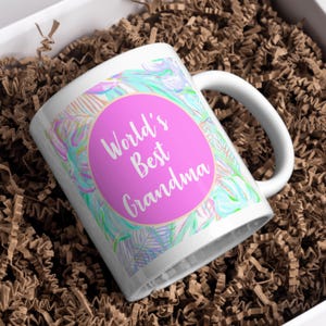 Personalized Mug, Bright Colorful Plant Illustration, Best Grandma Gift, Monogram Gift Idea, Teacher Present, Favorite Aunt Coffee Mug