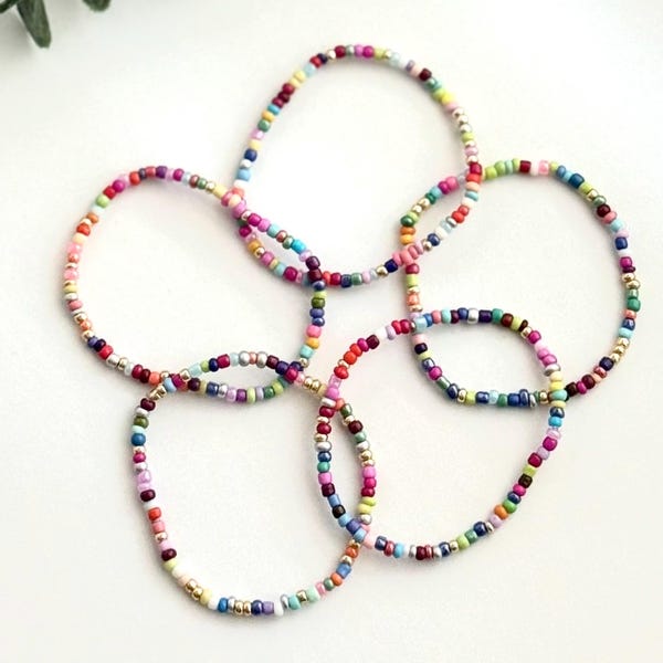 Confetti Boho Glass Seed Bead Bracelet Stack, Set of 5