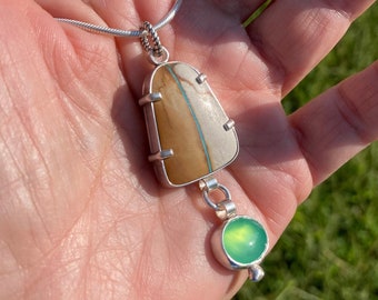 Turquoise and Chrysoprase Sterling Silver Pendant Necklace