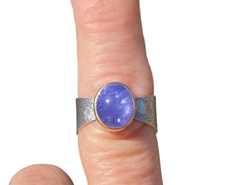 Tanzanite Ring, 22Kt Gold, Patterned Sterling Silver, Size 7.5