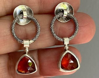 Hessonite Garnet Sterling Silver Dangle Earrings, January Birthstone