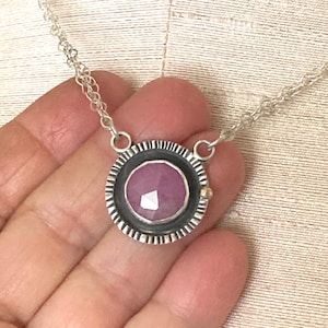 Pink Sapphire Sterling Silver Pendant, 14k Gold Accent Necklace, Women&#39;s Jewelry, birthstone , gemstone jewelry, elegant necklace, handmade