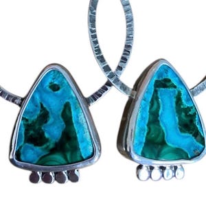Chrysocolla Malachite Sterling Silver Dangle Hoop Earrings, Boho Gemstone Jewelry image 3