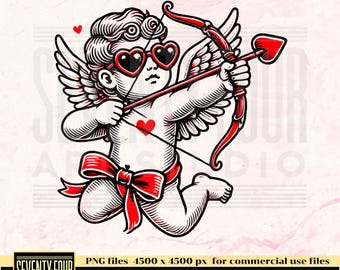 5er-Pack Niedliches Amor PNG-Set - Bunte Pfeilschneideengel mit Herzgläsern in 5 verschiedenen Stilen - perfekt für das Valentinstagsbasteln