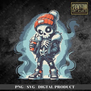 Trendy Skeleton in Jacket - Halloween Skeleton PNG & SVG| Cozy Fall Skeleton Art for DIY Crafts