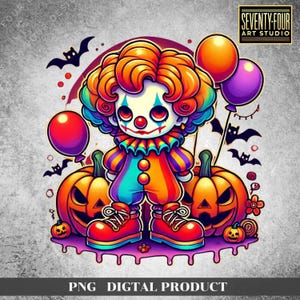Adorable Halloween Clown PNG Design – Perfect for T-shirts, Mugs, and Halloween Decor, Ideal for Sublimation Printing and Craft Projects!