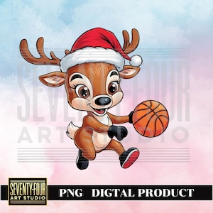 Christmas Reindeer Playing Basketball PNG Clipart – Fun Holiday Sports Design
