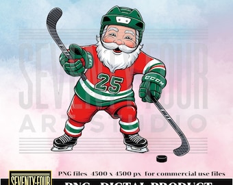 Weihnachten Hockey Weihnachtsmann PNG | Schlittschuhlaufender Nikolaus mit Eishockeyschläger