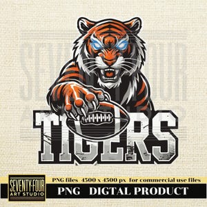 Fierce Tiger Football PNG Clipart – Bold Sports Mascot Design for Football Lovers