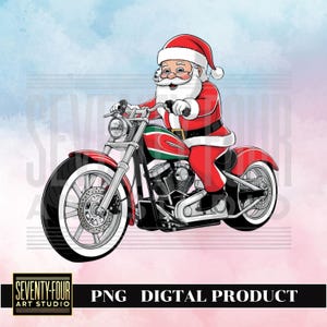 Święty Mikołaj na motocyklu Boże Narodzenie PNG Clipart – Zabawny projekt motocyklisty na święta