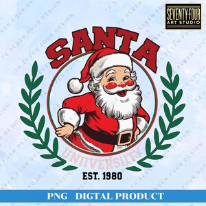 Santa University - Vintage Santa Claus with Laurel Wreath - Holiday Clip Art PNG