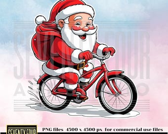 クリスマスサンタが自転車に乗っている PNG、昇華/ヒートプレス
