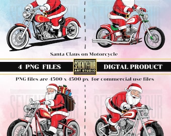 Santa Claus auf Motorrad - 4 PNG Dateien für weihnachtliche Designs